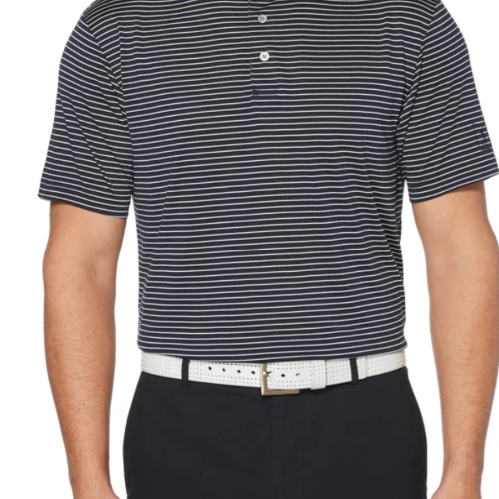 PGA Tour Men's Black Striped Polo Shirt, Size XL